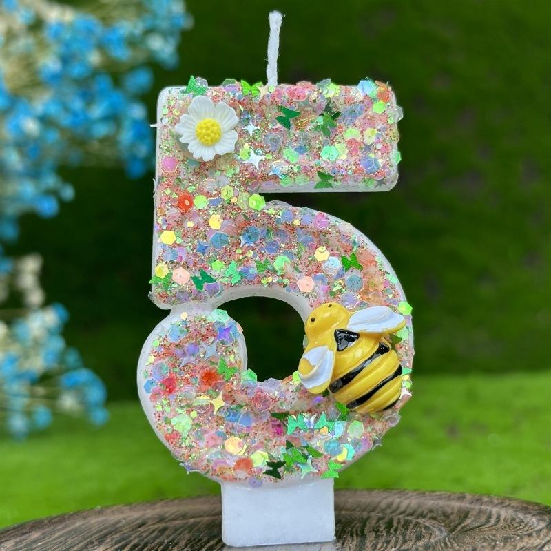 Dijital Doğum Günü Mumu Pasta Parti Süslemesi Birinci Doğum Günü Yaratıcı Arı Eşek Arısı