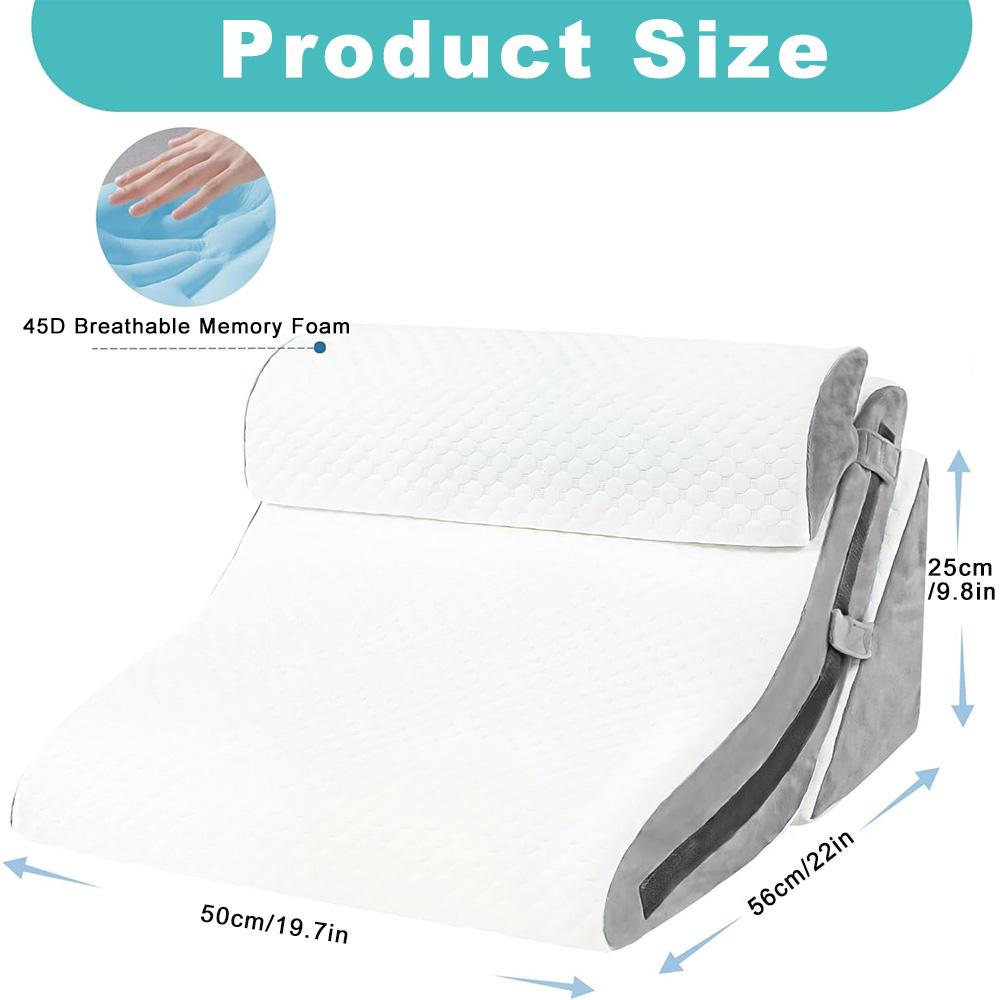 

3 in 1 Memory Foam Wedge Pillow Set Ergonomic Sleeping Triangle Pillow for Neck Back Shoulder Pain Relief Anti Acid Reflux 50x56cm білий