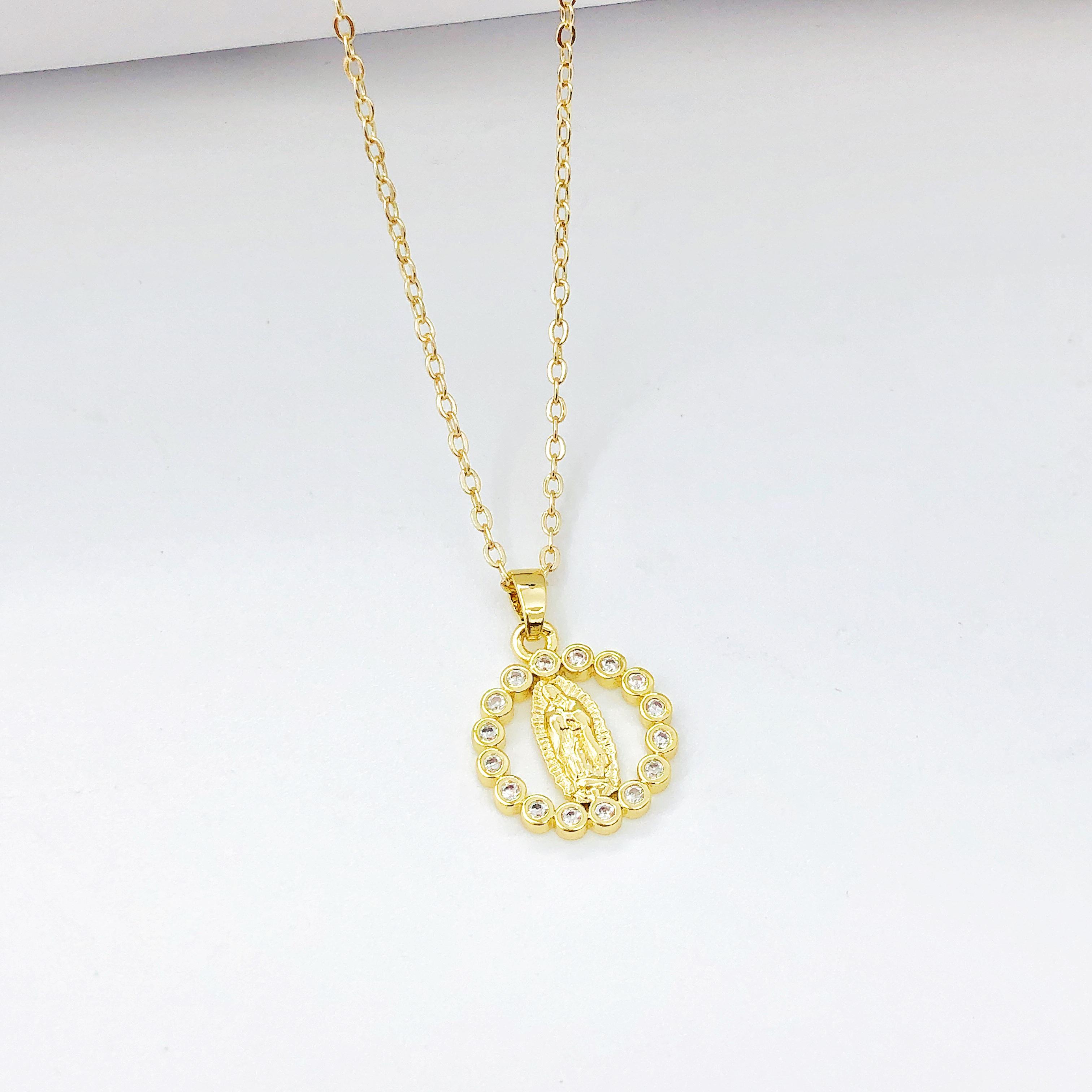 

Virgin Mary St. Jude Prayer Shining Rhinestone Pendant Necklaces Gold color Women/Men Religious Neck Zircon for Daily Wear