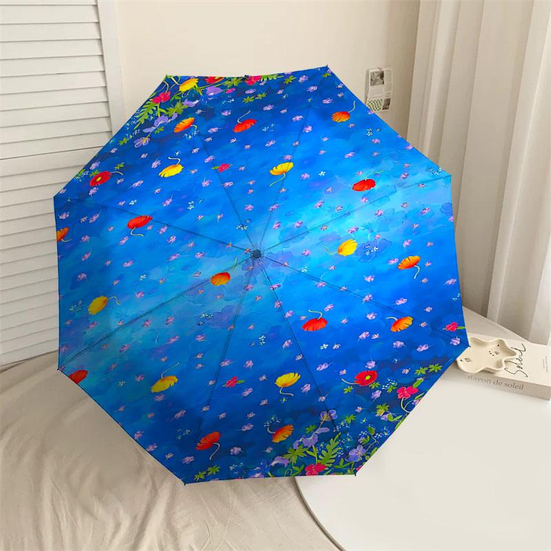 

1PC Floral Pattern Fabric Umbrella-8-Rib Reinforced Portable Folding Travel Suitable for All Seasons Outdoor Daily Use -J0330