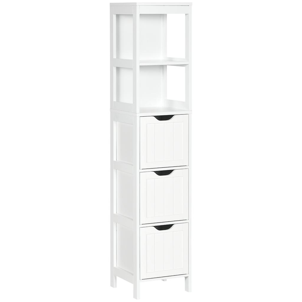 Narrow Floor Cabinet, Bathroom Cabinet with 3 Drawers and 2 Open Shelves, 30W x 30D x 141.6Hcm, White