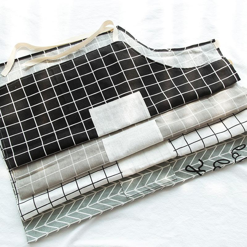 Kitchen Cotton Linen Apron Oil Proof Thickened Waist Cooking Protective Clothing Adult Checkered Overalls
