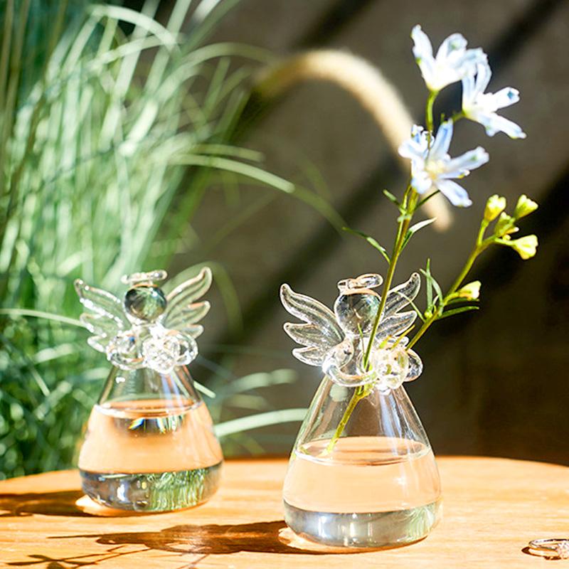 1PC Glass Vase Living Room Office Desktop Ornaments Angel House Decoration Hydroponic Flower Vase