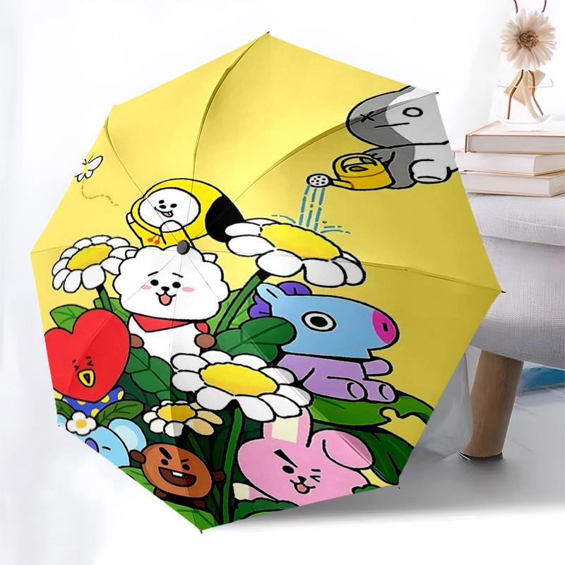 1pc Outdoor Umbrella with BT21 Characters - Automatic Opening/Closing, Portable 3-Fold Design, 8-Rib Iron Frame - Perfect Gift for Fans, Traveler