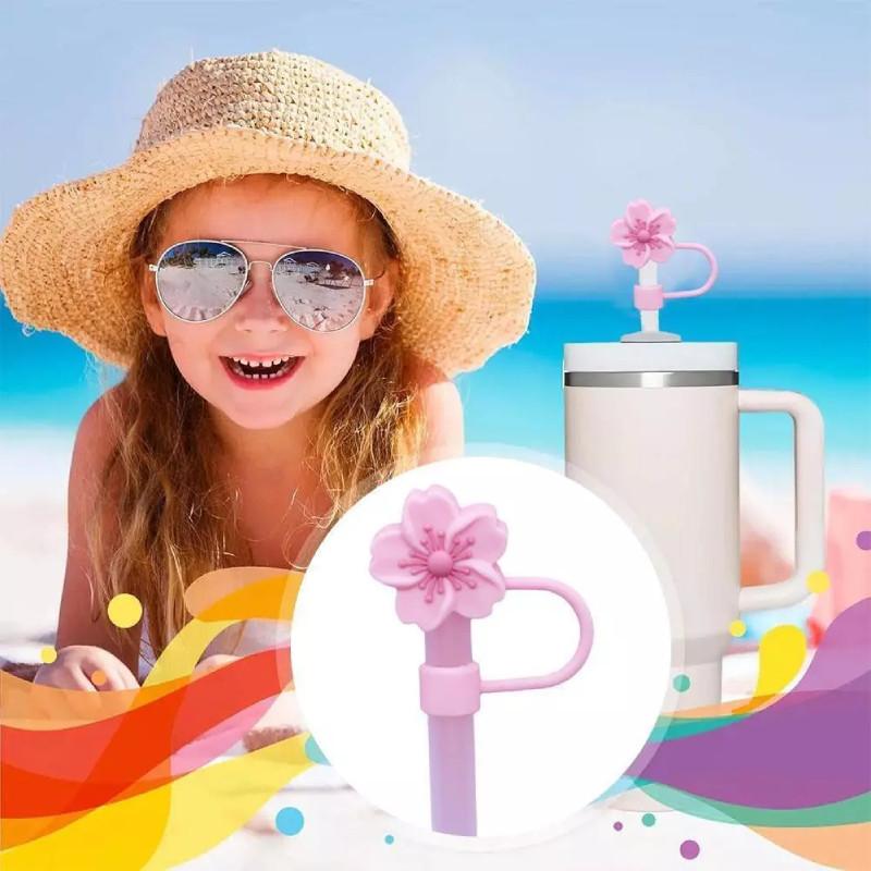 Straw Flower Silicone Cover Straw Cap Dustproof Reusable Stoppers Color Solid