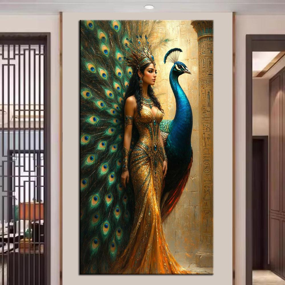 

Girl Lion Peacock and Leopard Picture DIY Diamond Painting Cross Stitch Full Drills Diamond Mosaic New Collection Home Decor round 30x60cm білий