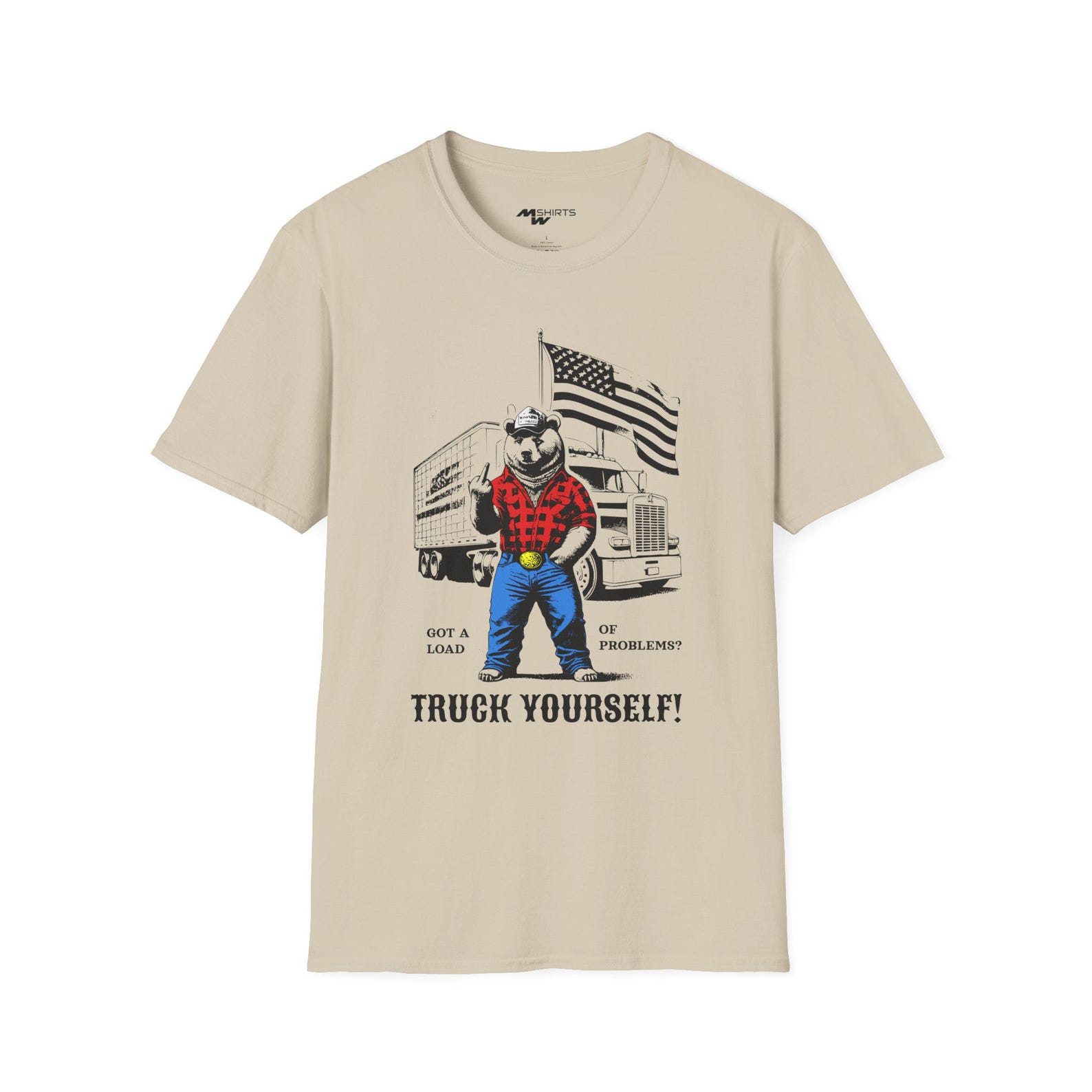 Trucker Bear T-Shirt: Vintage American Flag Graphic Tee M