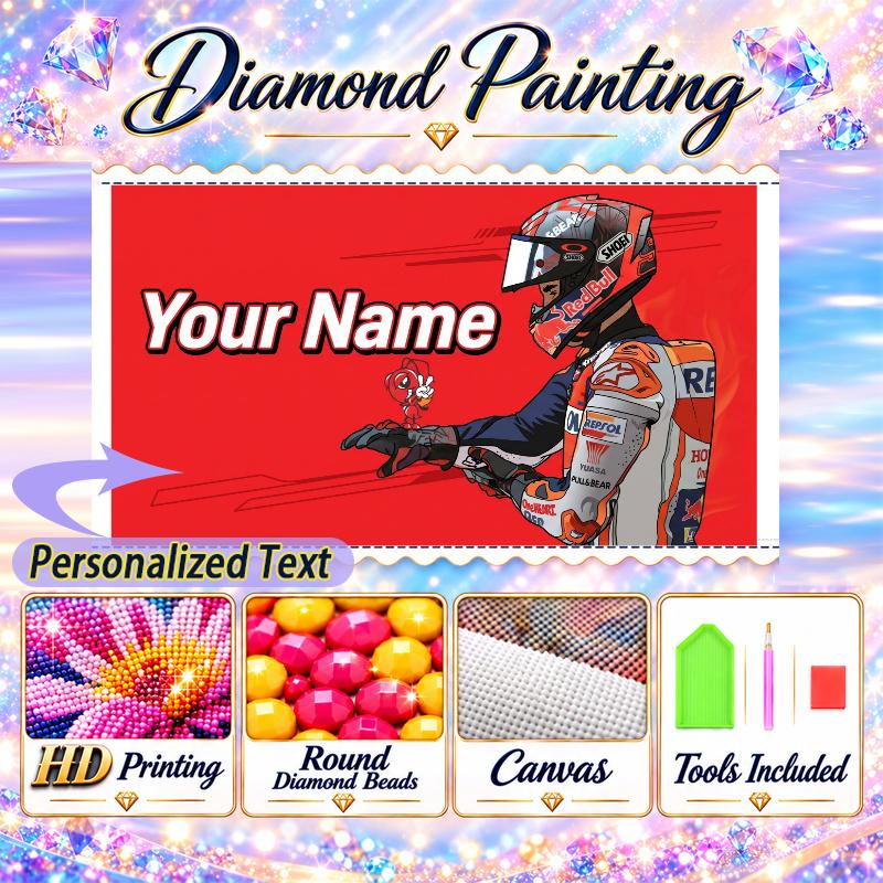 MotoGP 5D DIY Diamond Painting Custom Name Text, Full Drill Rhinestone Mosaic Art Home Gift