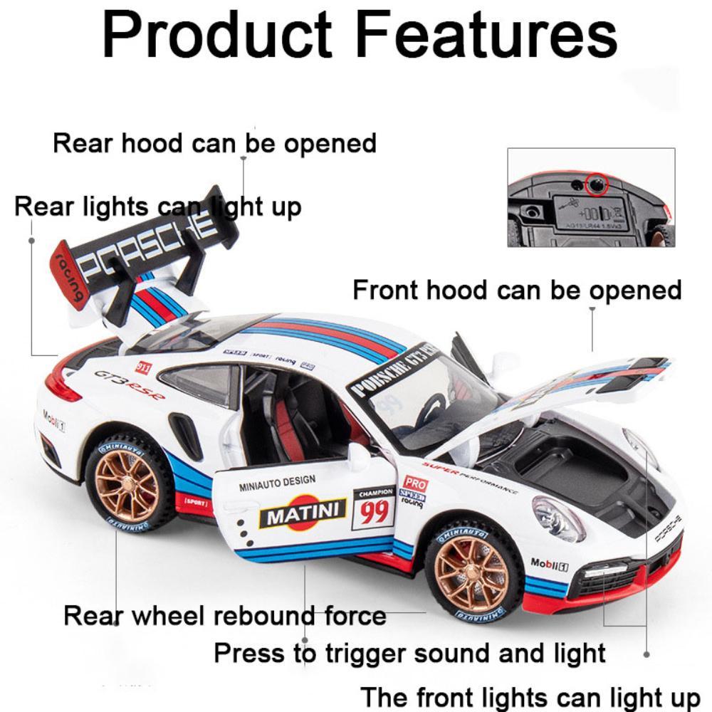 1/32 Porsche 911 GT3 RSR Sportwagen Spielzeug Legierung Druckguss Maßstab Modell Simulation Racing Pull Back Radaufhängung Sammlung Spielzeug für Jungen