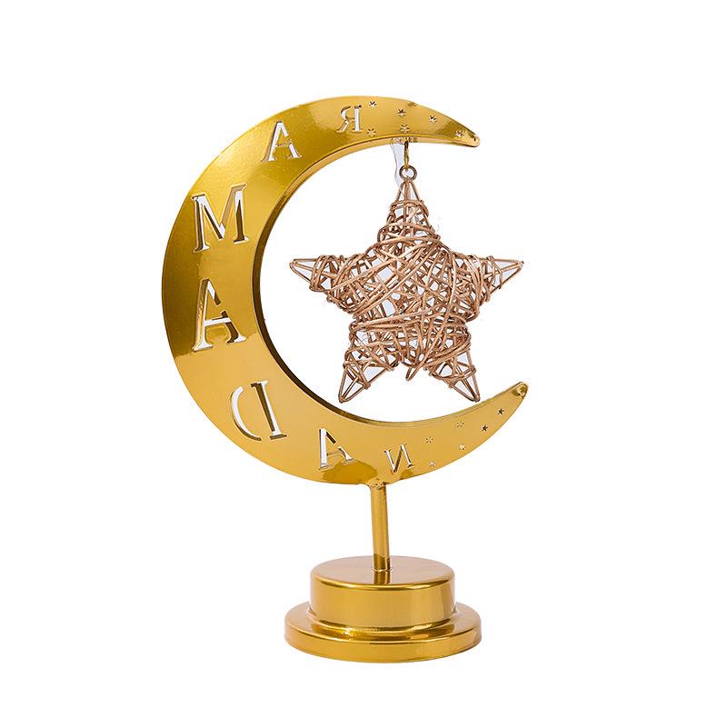 Middle Eastern Festival Moon and Star LED Decorative Rattan Ornament Lamp for Bedroom