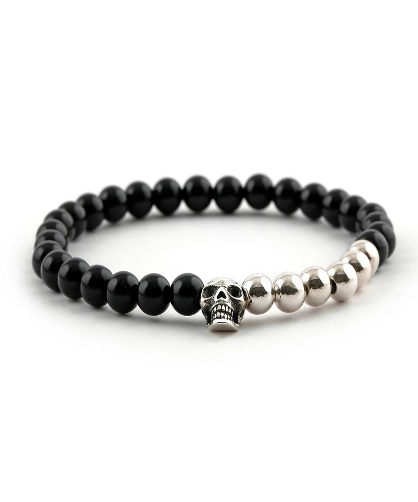 Shoveoff Svb-219 Silver 92.5 Skull Onyx Bracelet