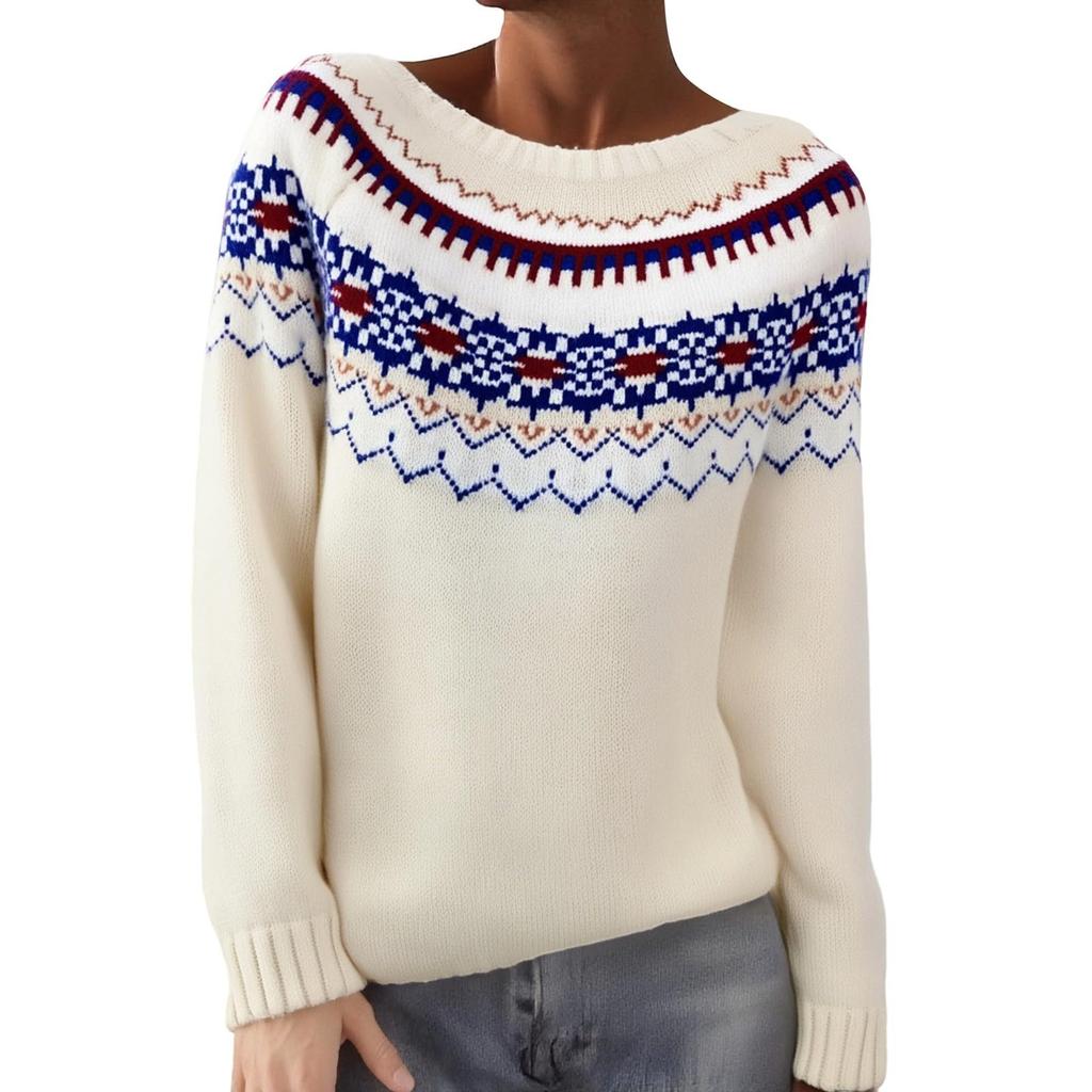 Damesweater, Rund hals, Løs pullover, Langermet strikket genser