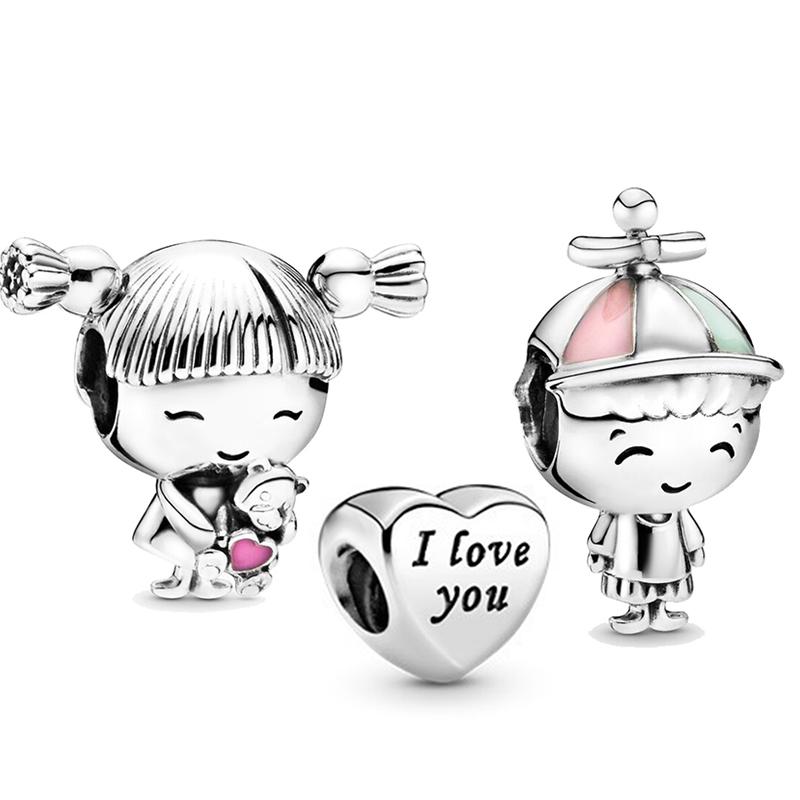 3pcs /Lot Family Series Boy Girl Grandparents Beads Pendant Fit Original Brand Charm Bracelets Necklaces For Women Jewelry Making