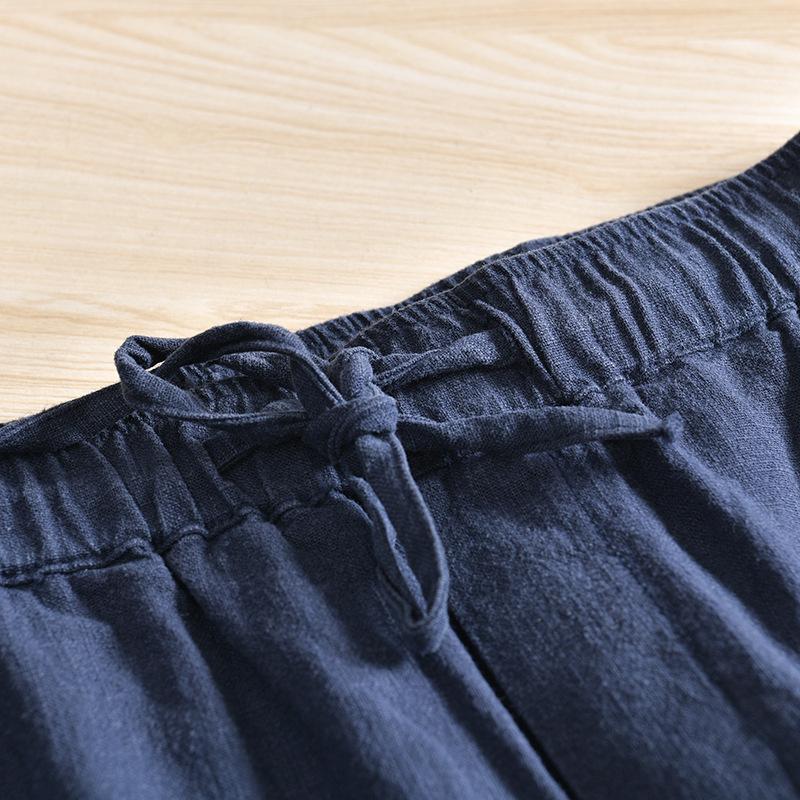 DuPont Fabric Pánské letní prodyšné bavlněné a lněné elastické kalhoty s rovnými nohavicemi