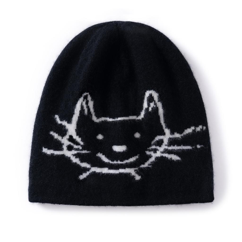 New Cute Cat Cashmere Hat Women's Autumn and Winter Warm and Cold Face Small Ear Protection Knitted Hat Cold Hat Tide