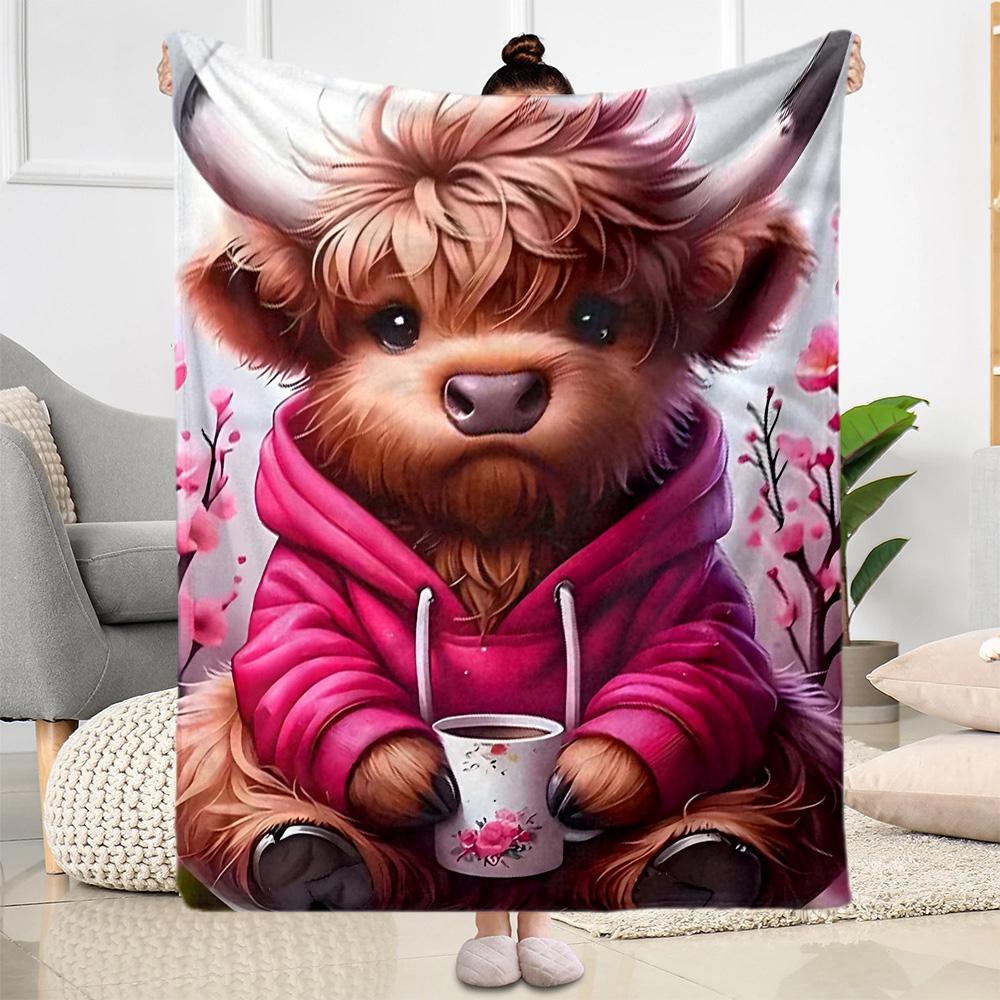Highland Cow Selfie Flannel Blanket,Lightweight,Office Blanket,Sofa Blanket,Comfortable Blanket