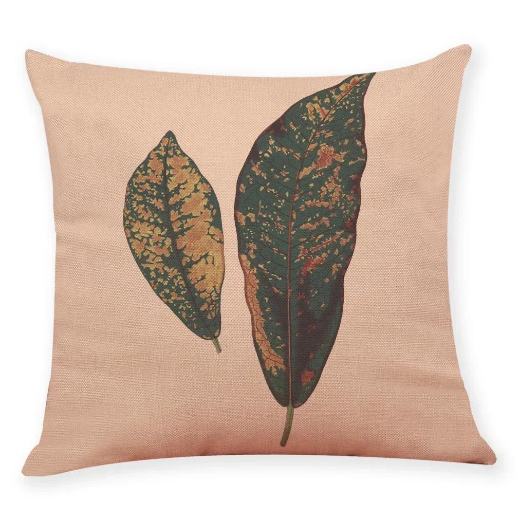 Tropical Plants Pillowcase Big Leaf Pattern Linen Pillowcase Car Living Room Sofa Cushion Cover 45*45Cm