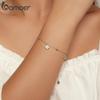 BAMOER 925 Sterling Silver Plain Lucky Four-Leaf Clover Adjustable Bracelet Korean Style Chain Link for Women Birthday Gift