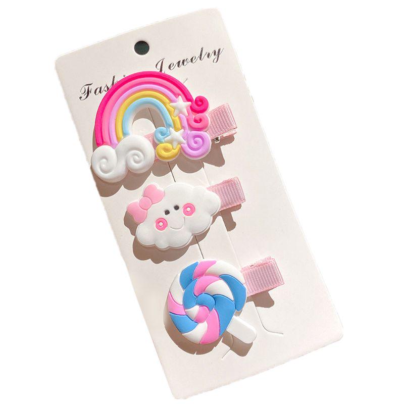 Cute Colorful Polymer Clay Children Headwear Rainbow Cloud Lollipop Hairpins