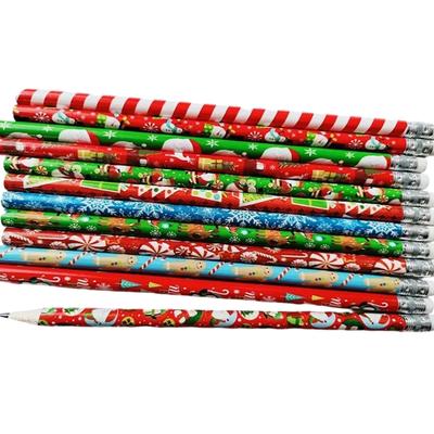 48PCS Christmas Pencils Wood Drawing Pencils with Small Erasers for Writing Drawing Christmas Stocking Fillers Supplies