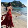Meerjungfrau Ji rote Rüschenkante High-End rotes Kleid Bar-Mizwa Bankettkleid Brustpolster