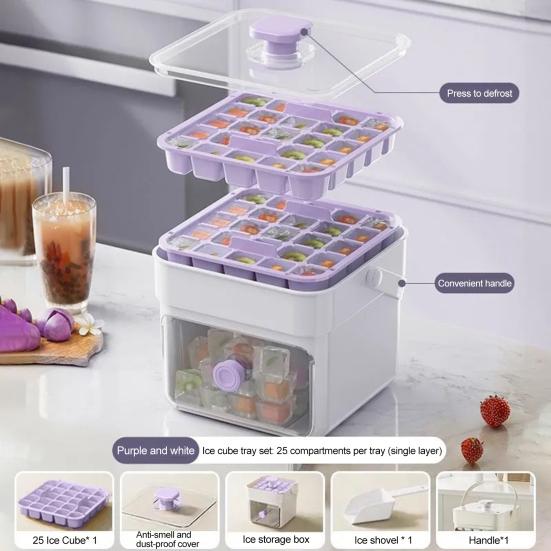 Set Vassoio Ghiaccio 2-in-1, Macchina del Ghiaccio e Contenitore di Stoccaggio, Grande Capacità