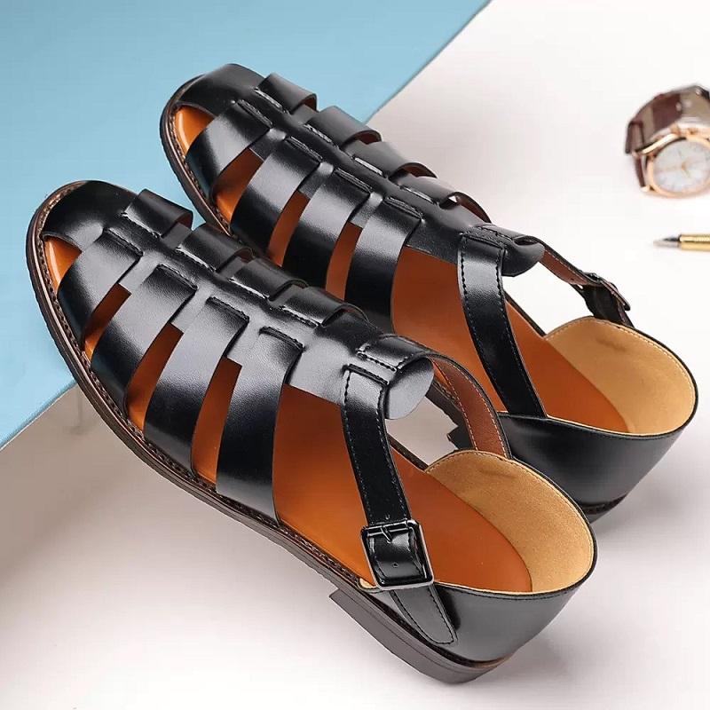 Summer Fashion Men's Sandals New Breathable Casual Roman Shoes with Toe Caps and Fish Mouth Comfortable Beach Plus Size Sandals