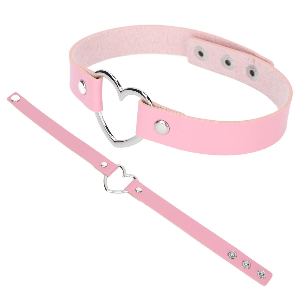 PU Lther Alloy Hrt Shaped Decoration Necklace Collar Jewelry Accessory