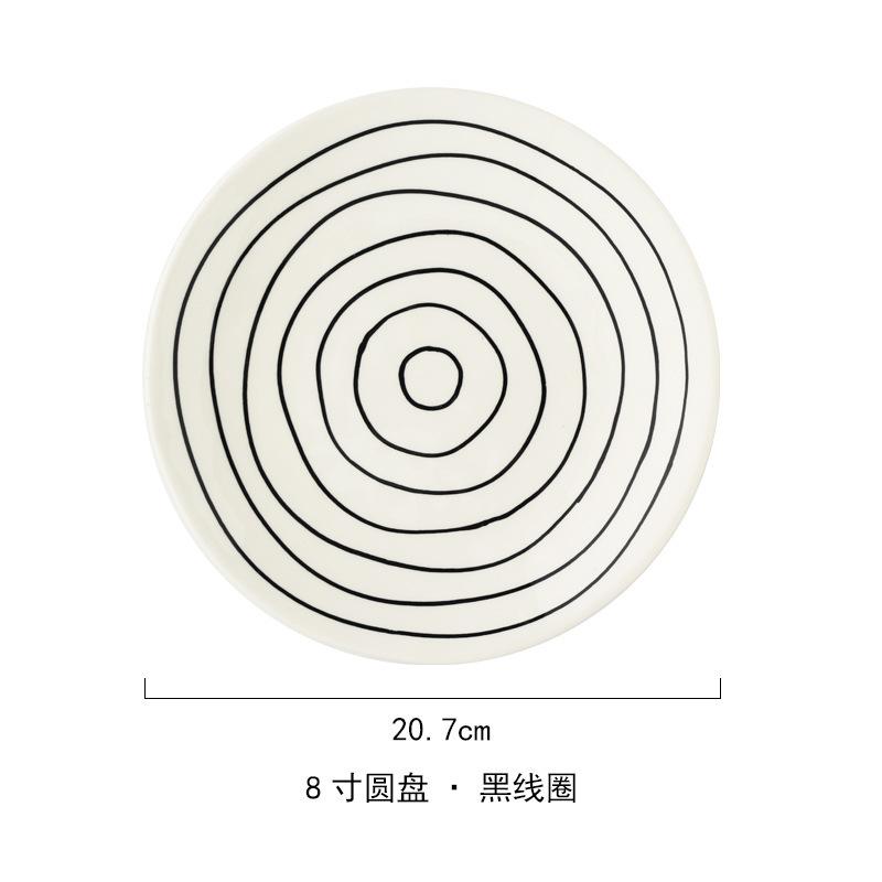Handmade Ceramic Plates Round Underglaze Geometric Patterns Dinner Serving Dish Plate Food Tray Kitchen Tableware