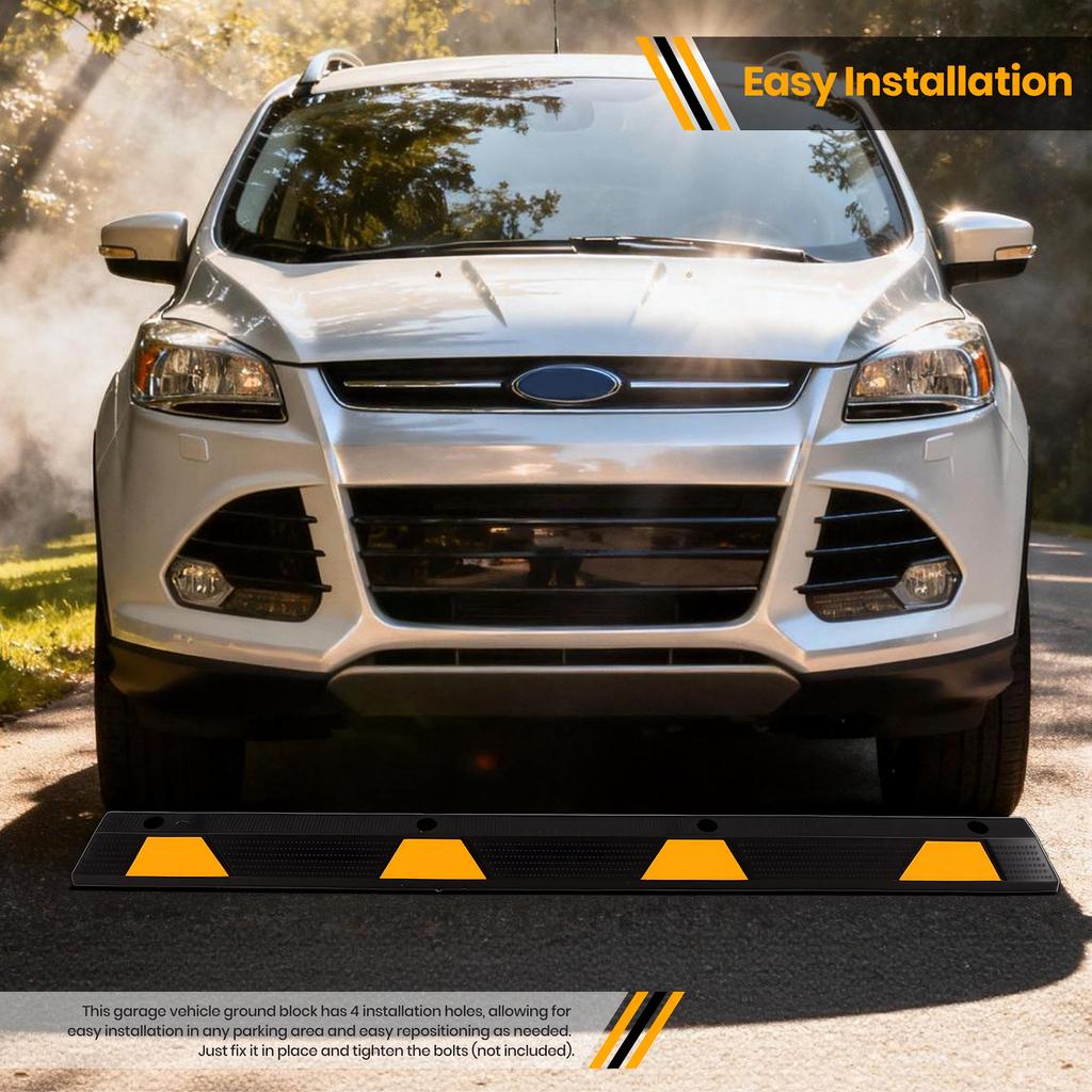 72in Parking Aid Gadgets Tire Stops Bumpers W/ Yellow Reflective Stripes with Bolt Installation for Truck RV Trailer Driveway