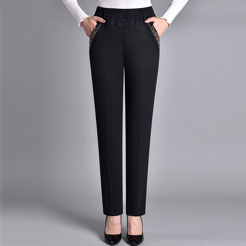 Women's High Waist Stretch Jeans with Elastic Waist and Slimming Fit - Casual Plus Velvet Pants for Middle-Aged and Elderly.