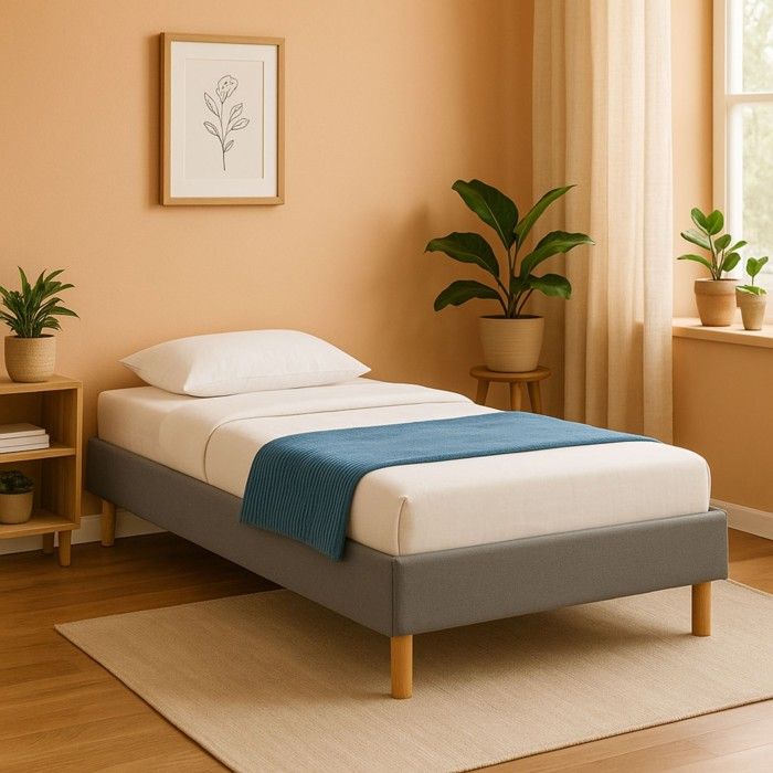 Mina - Solide et Confortable Sommier Tapissier gris Pieds en 20 cm pour matelas en 100x200 - 13 Lattes - Montage