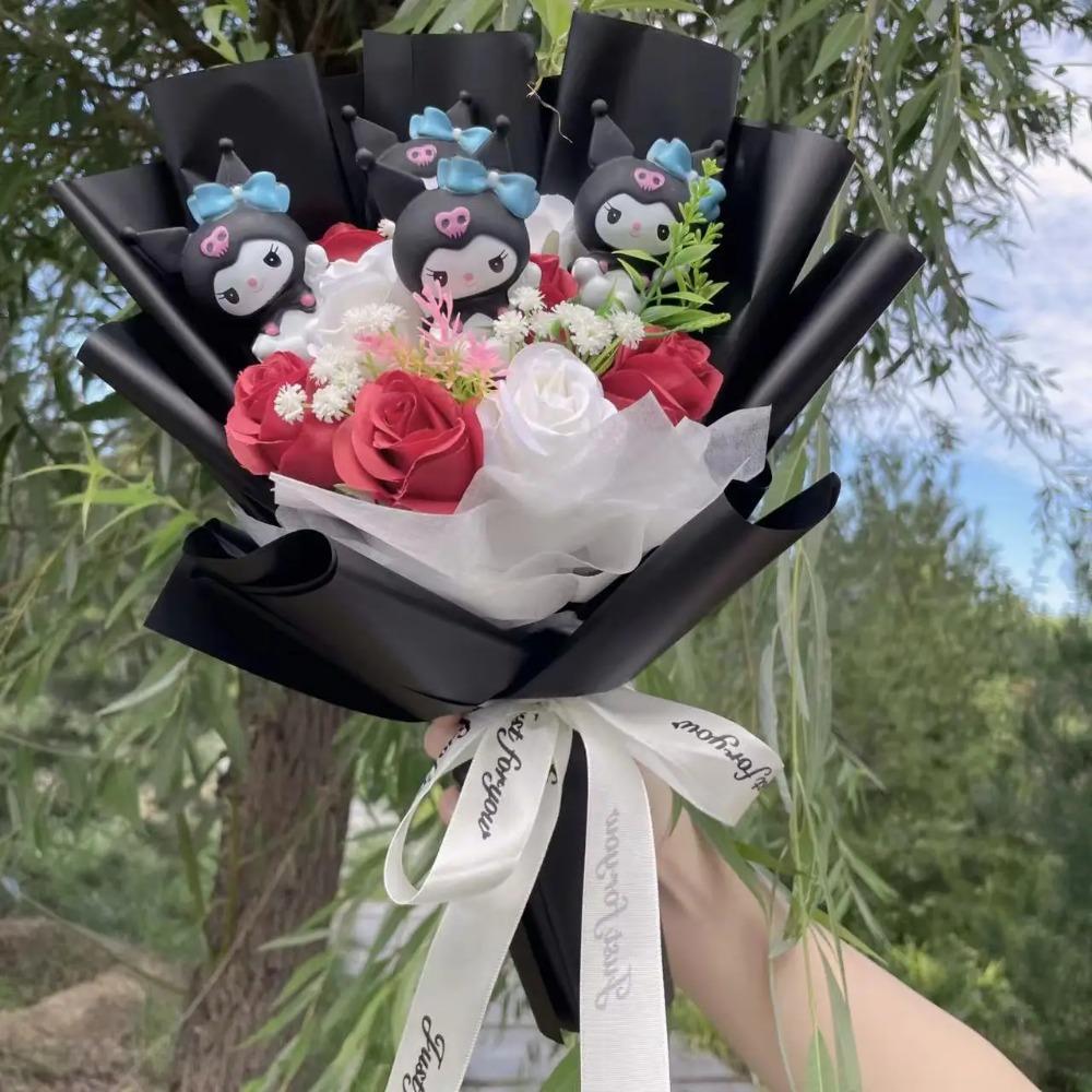 Bambole Gatto Kawaii Hello Kitty con Fiori Artificiali Bouquet Creativo Regali di Natale San Valentino Compleanno Laurea