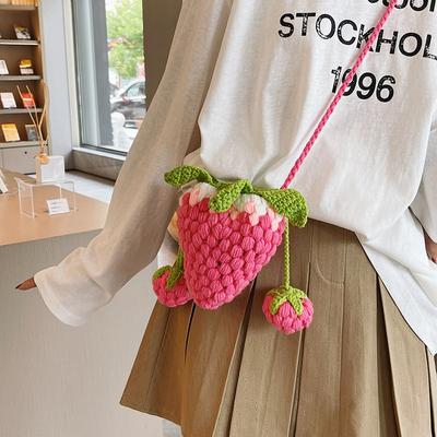 Hand-woven Wool Bag Finished Pink Cute Niche Design Berry Bag Crossbody Spring and Summer New Wool Bag