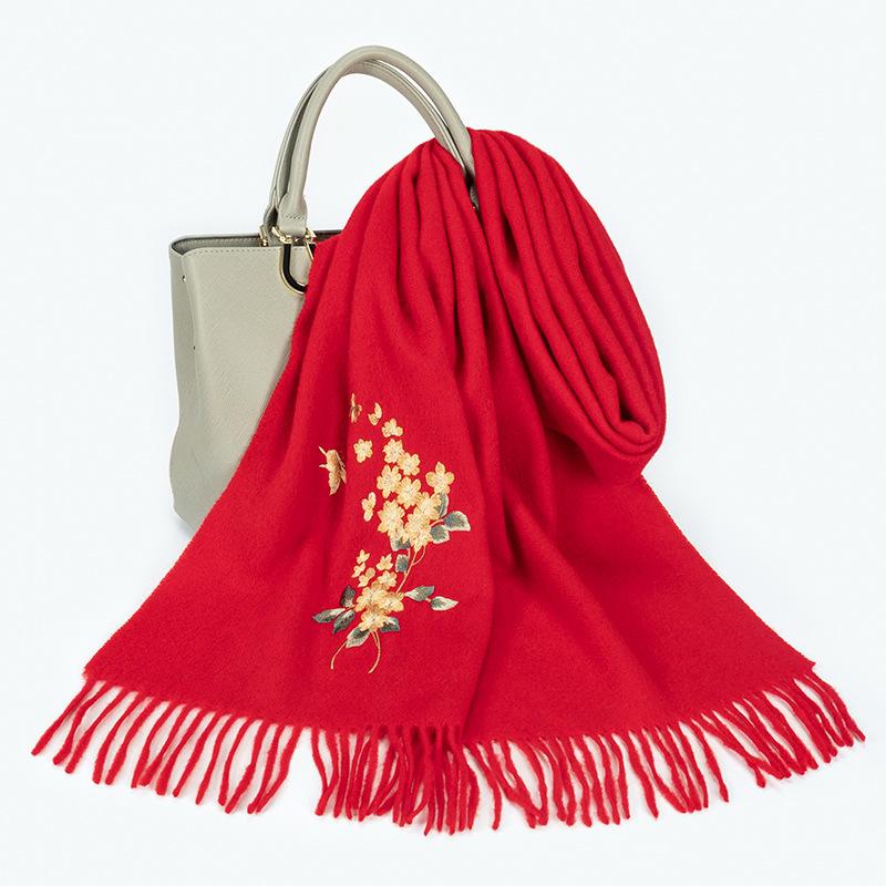 30Cm Woolen Embroidered Pure Wool Scarf, Autumn and Winter Versatile Shawl Thickened To Keep Warm