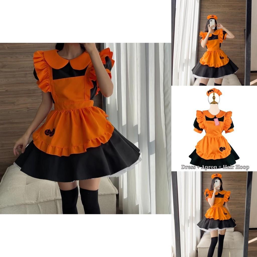 Sexy Lolita Pumpkin Maid Costume Dress For Halloween Party