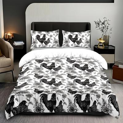 3pcs Cock Print Coreless Duvet Cover Set Multiple Sizes Soft Bedroom Living Room Holiday Decoration Machine Washable
