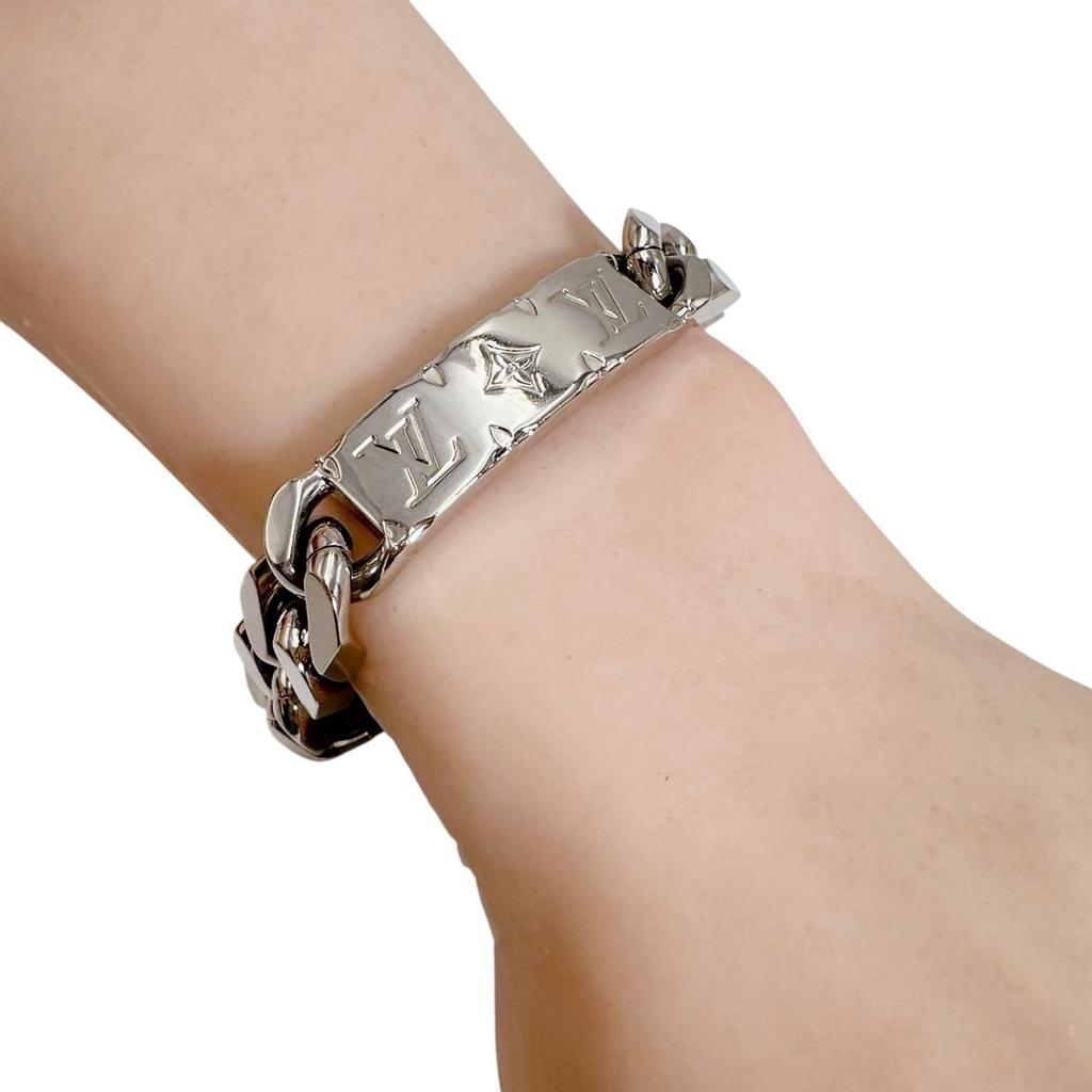 LOUIS VUITTON Brasslet Chain Monogram bracelet Gold Plated Silver mens M00270 Used