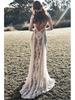 2025 Spring European & American Women's Celebrity Banquet Wedding Dress - Round Neck, Long Sleeve, Printed, Backless Lace