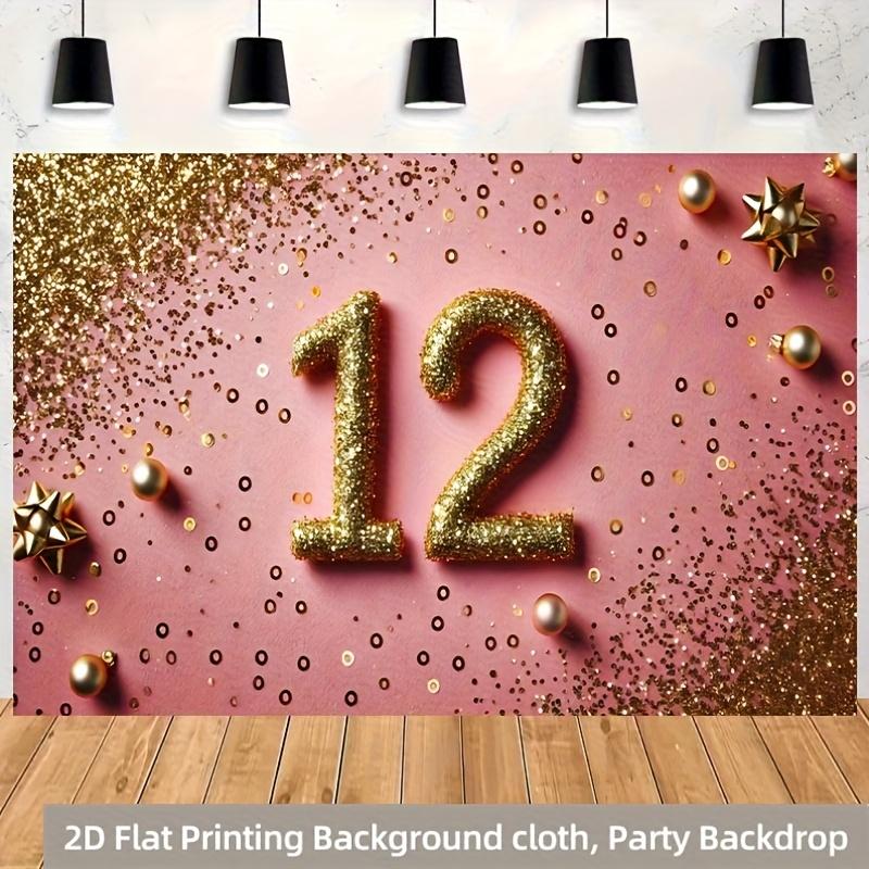 1 piece of 2D flat golden birthday party for 12-year-olds 12th anniversary party polyester photo backdrop cloth. 100x150cm
