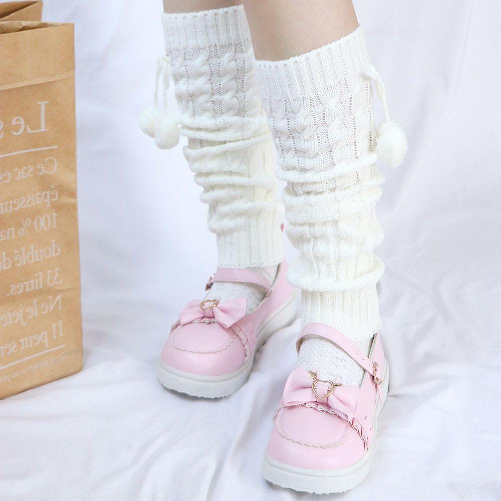 Japanese Girl Knitted Autumn Wool Ball Lolita Knee Cover Leg Warm Socks Foot Cover Leg Warmers