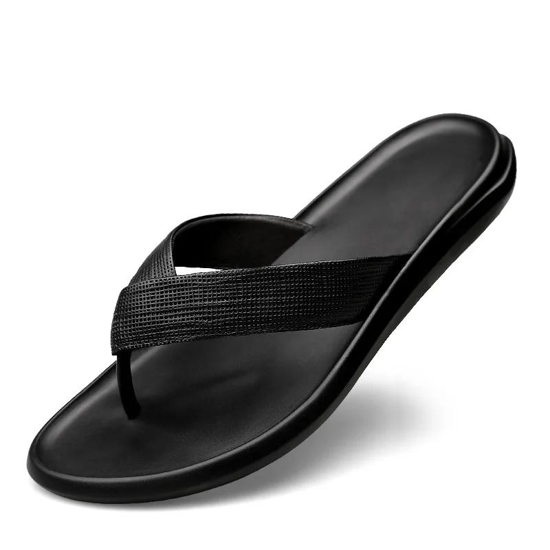 Fashion Genuine Leather Mens Flip Flops New Summer Slippers Men Non-Slip Flats Outside Breathable Half Drag Cool Slippers Man Sandals