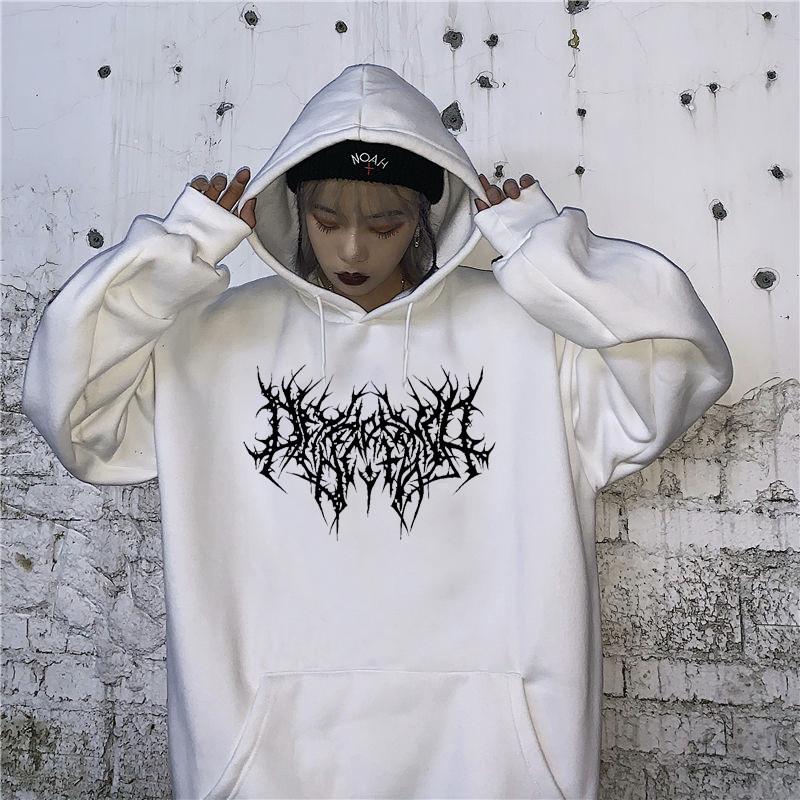 Gothic Style Hooded Sweatshirt For Women With Print Graphic Streetwear Winter Fashion