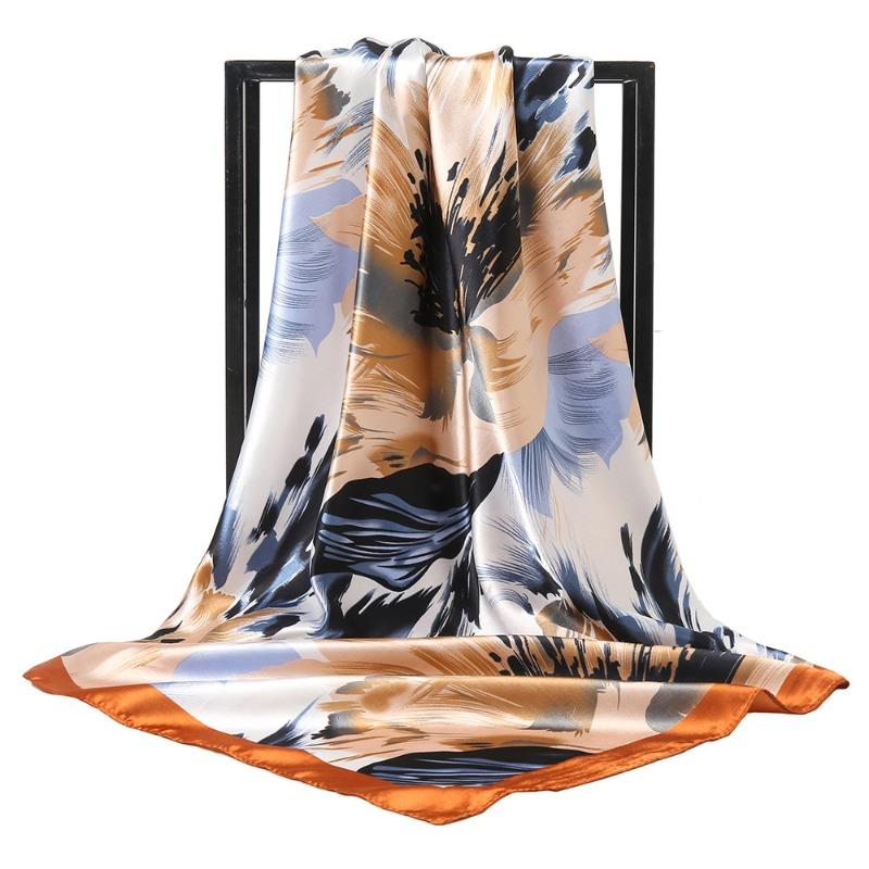 Mother's Day Romantic Flower Square Scarf Mom Silk Scarf Silk Feel Scarf Sunscreen Travel Shawl Temperament Versatile