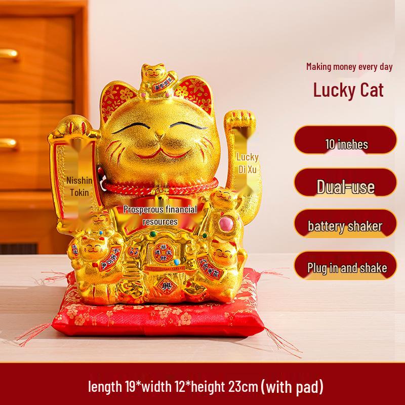 Ceramic Lucky Cat Figurine with Waving Hand – Customizable Gold Shop Gift for 2026 Opening Ceremony