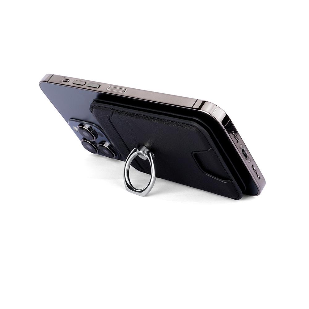 Compatible Apple MagSafe Leather Card Holder and Phone Stand with ID Storage and Finger Ring.
