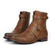Men's Boots Simple Retro Metal Buckle Side Zipper Low Heel Cowboy Boots