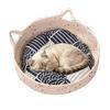 Cat Basket Bed with Cushion Cat Ear Cotton Rope Woven Pet Bed Breathable Cat Basket for Indoor Cats All Season Use