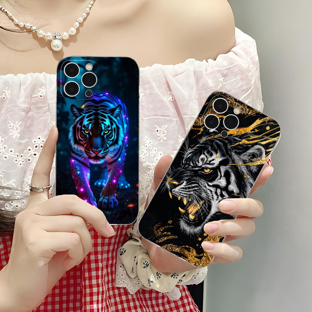 Tiger Neon Mobile Cell Phone Case for iPhone 17 16 15 14 13 12 11 X XR XS Air Pro Max Plus Mini Clear Colorful Cover Cover
