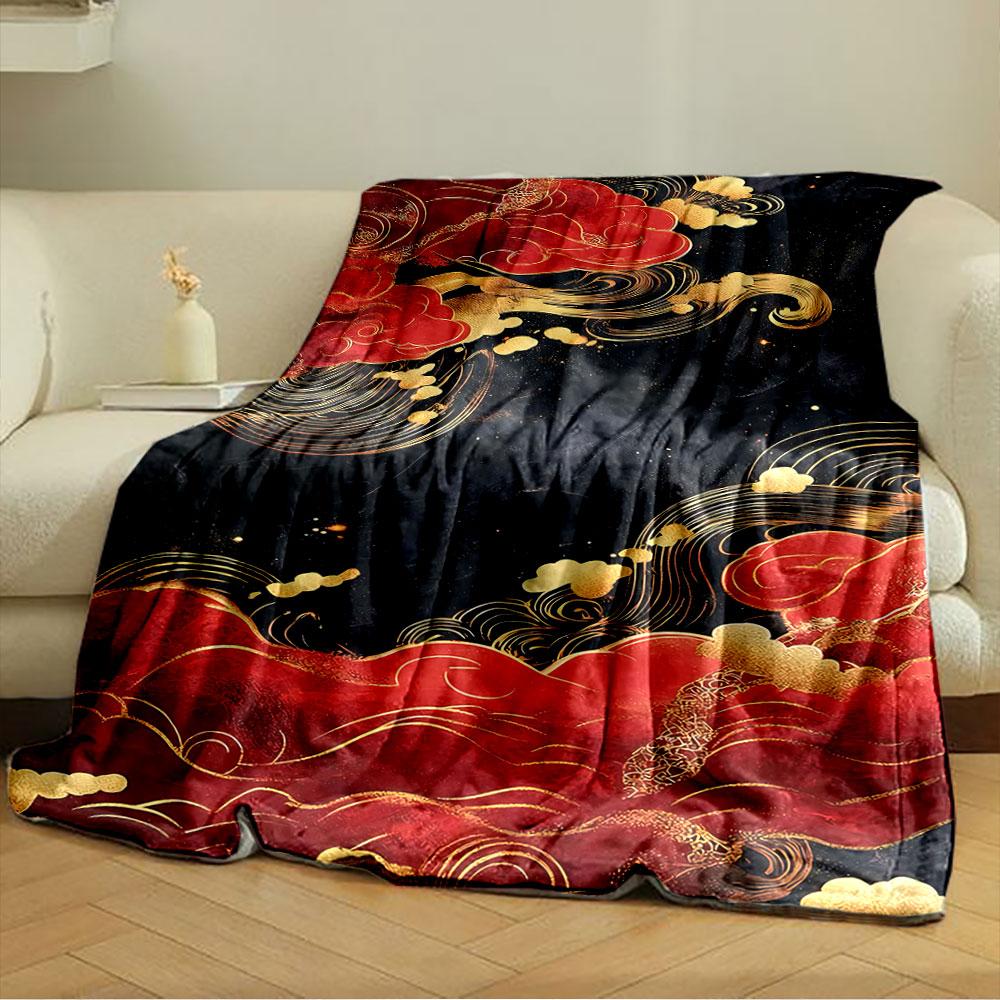 Flowing Red and Gold Cloud-like Swirls On a Dark Textured Background. for All Seasons Blanket Lunch Break Throw Gift